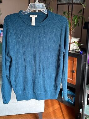 Dockers Men's Teal Blue Cable-Texture Crewneck Sweater